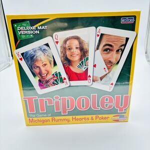 Ideal TRIPOLEY Board Game Deluxe Mat Version 2010 Family Rummy Hearts NEW Sealed